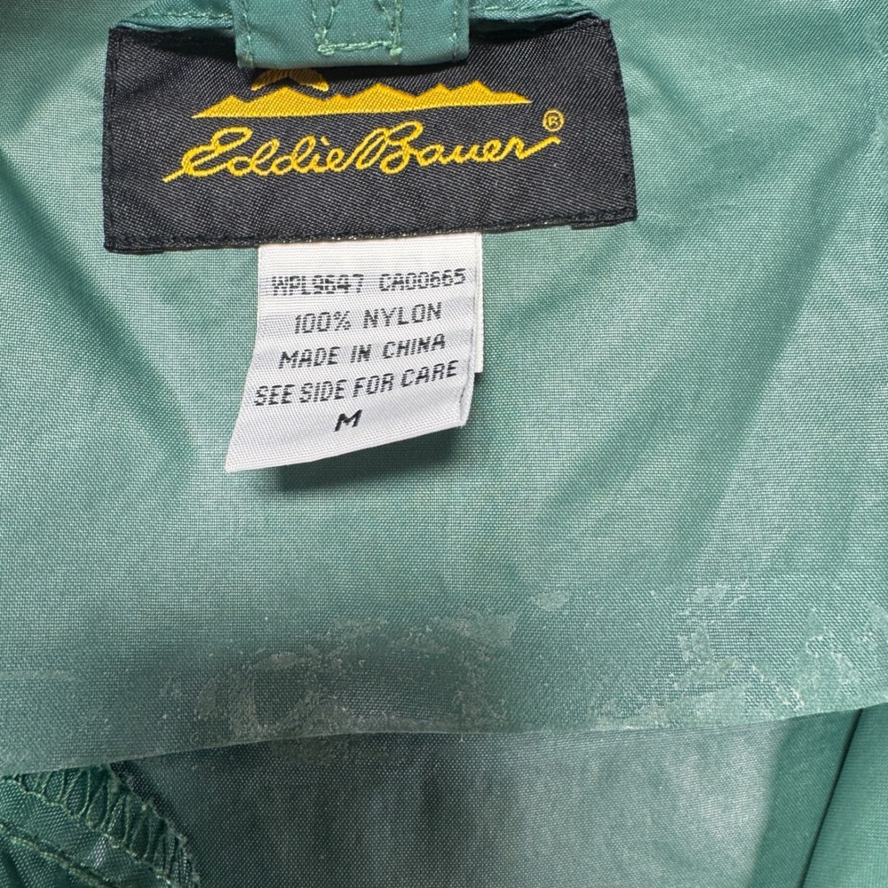 Eddie Bauer Mens Medium Waterproof Nylon Hooded Windbreaker Jacket‎ Green Black - Picture 13 of 13